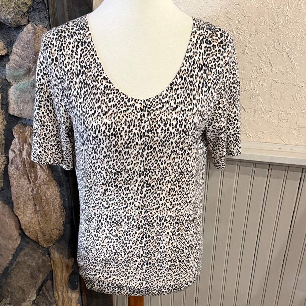 Talbots Black and White Animal Print Short Sleeve Sweater Top